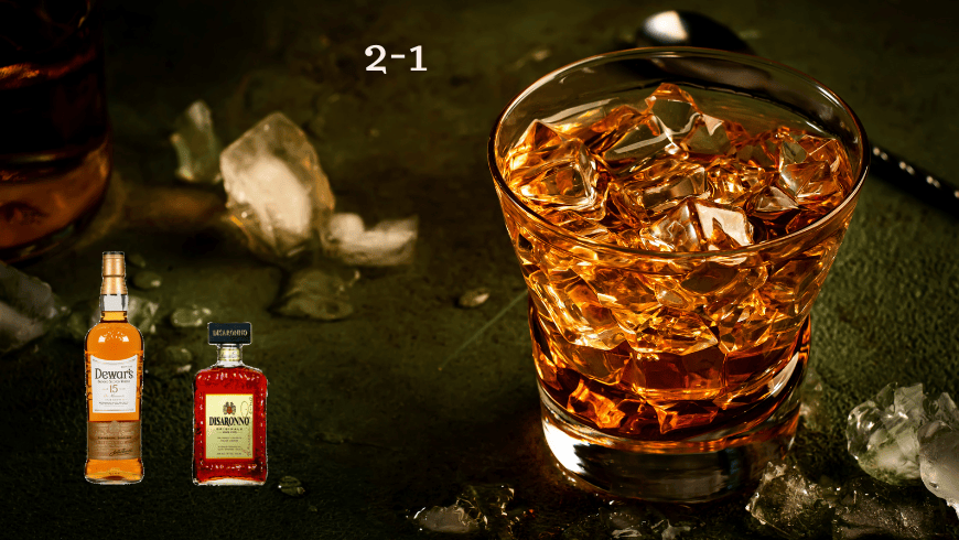 Godfather drink over elegant dark brown table - brigzen